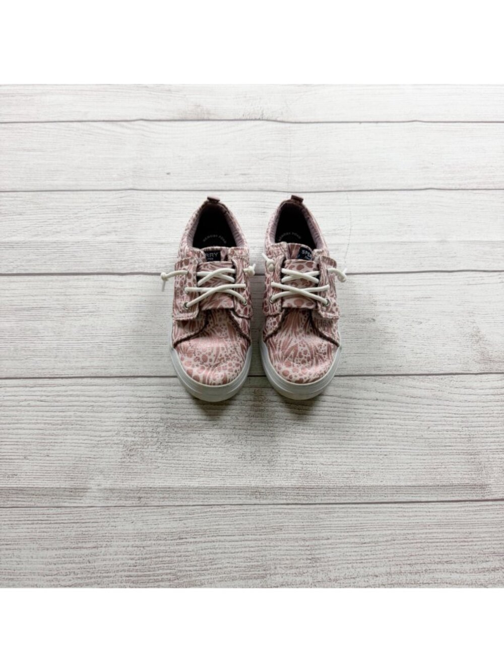 Sperry Kids Lil Boat Shoes Pink Printed Canvas Faux Lace Up Pull On Sneakers 11 - Picture 2 of 7